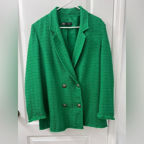 Zara textured double breasted green blazer(Size S) - Picture 10 of 17